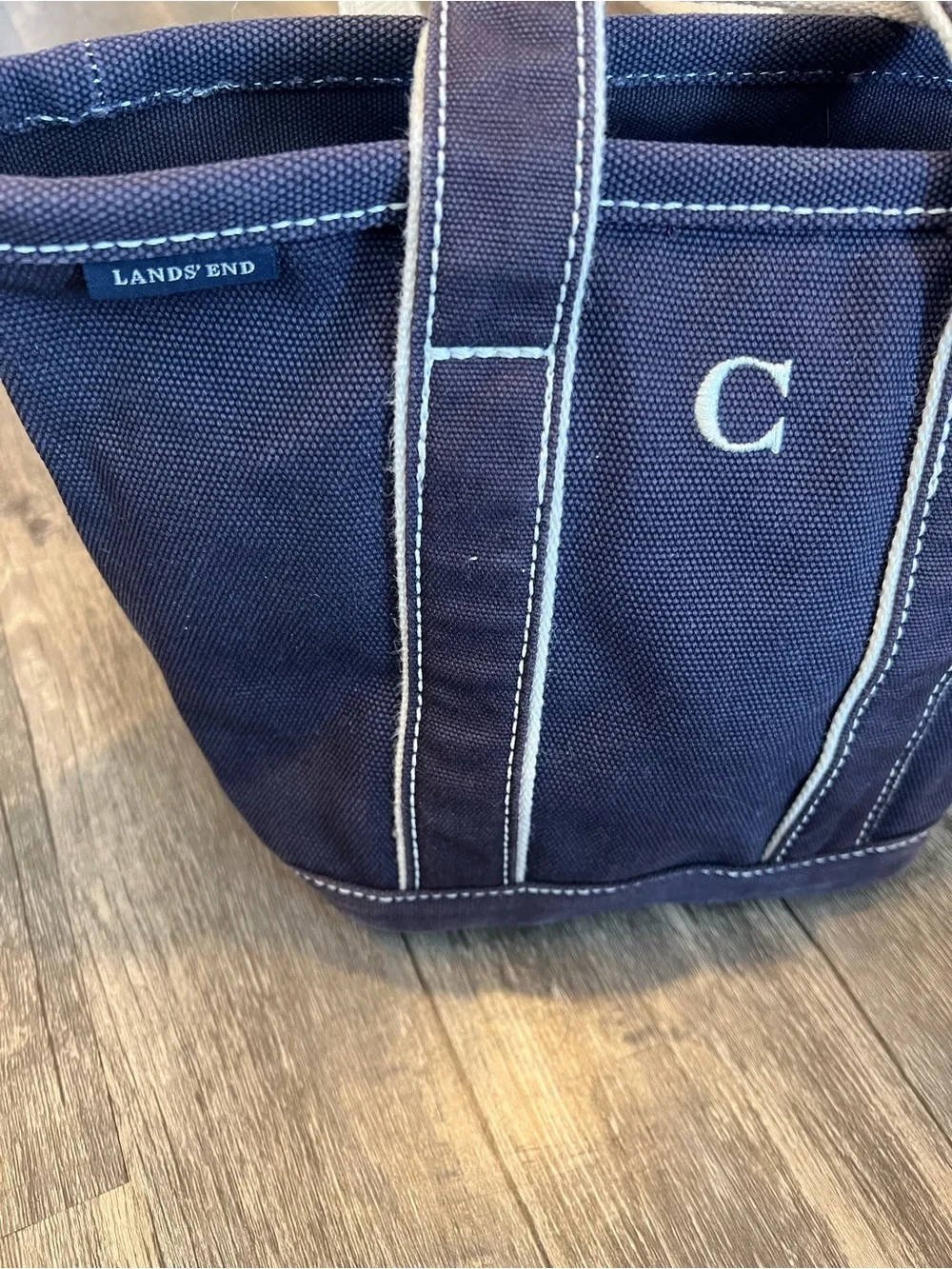 Lands End Vintage 90s Canvas Mini Tote Bag Navy Embroidered C Boat Tote Zippered - Picture 3 of 9